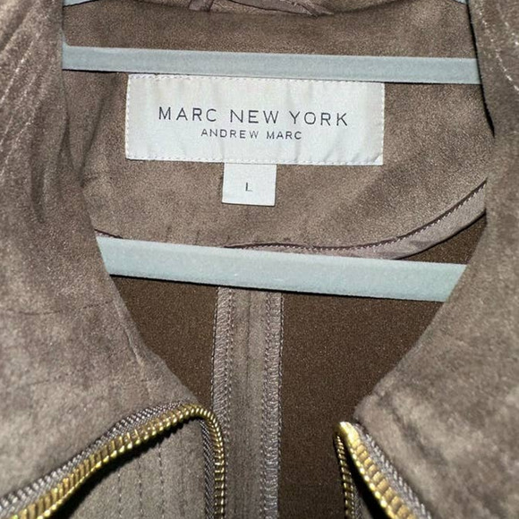 Marc New‎ York Brown Faux Suede Jacket Gold Zip Front Size L - Picture 4 of 6